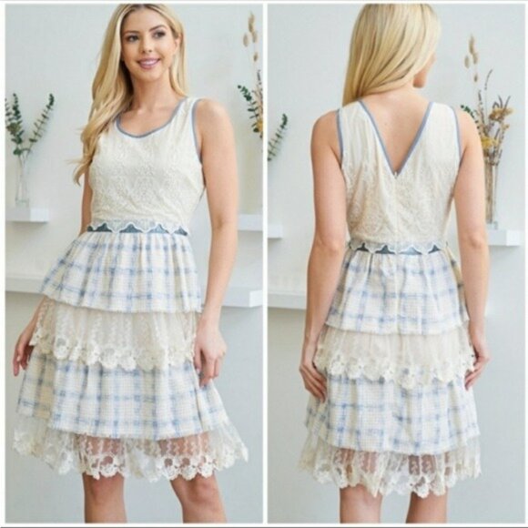 Anthropologie Ryu Multi Media Dress Lace Tweed Size S Tiered Embroidered - Picture 1 of 13